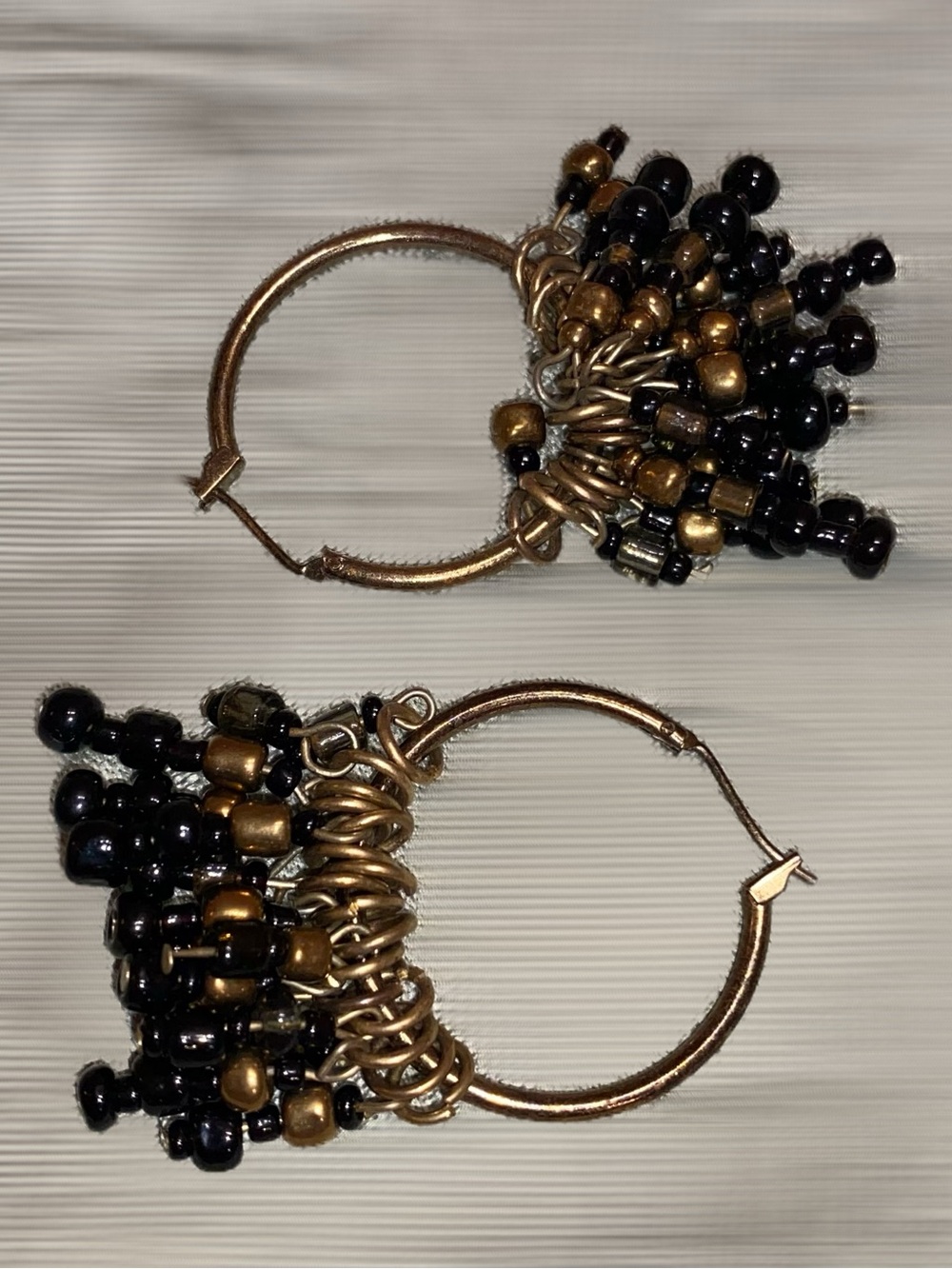 CLUSTER HOOP EARRINGS Black and Gold Cluster Beads Mutes Metallic Gold Tone BLK